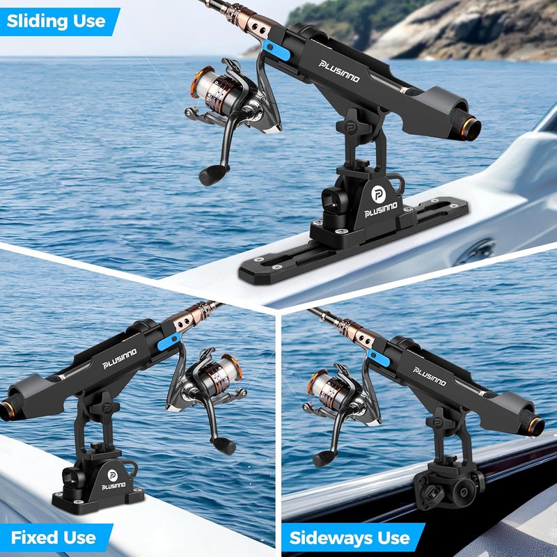 PLUSINNO 2 in 1 Fishing Rod Holders for Boat, Kayak Fishing Rod Holder, Fishing Pole Holders for Track Mount / Deck Mount, Fishing Gear with Fishing Rod Protective Strap, Fishing Accessories & Gifts - Image 2